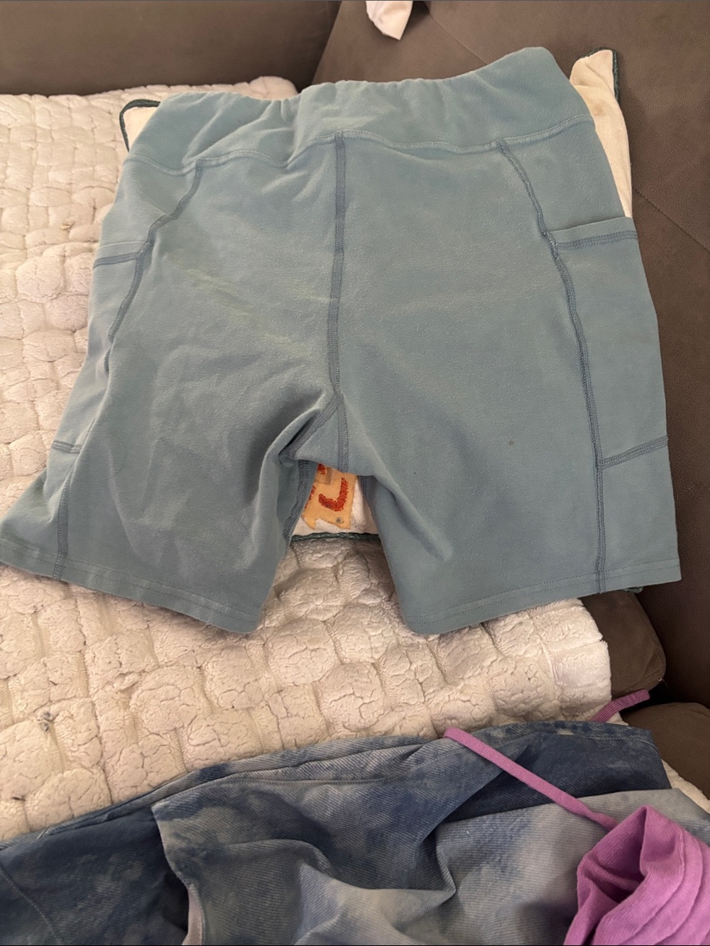 Women's Light Blue High-Rise Bike Shorts with Wide Waistband - Picture 3 of 3